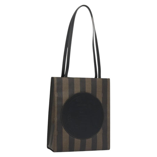 Fendi Vintage Logo Stamp Tote Pequin Coated Canvas, BROWN, CANVAS, Tote bag