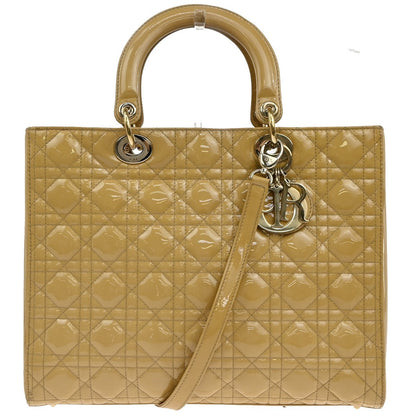 Christian Dior Lady Dior Bag Cannage Quilt Patent, Yellow, Patent Leather, Handbag