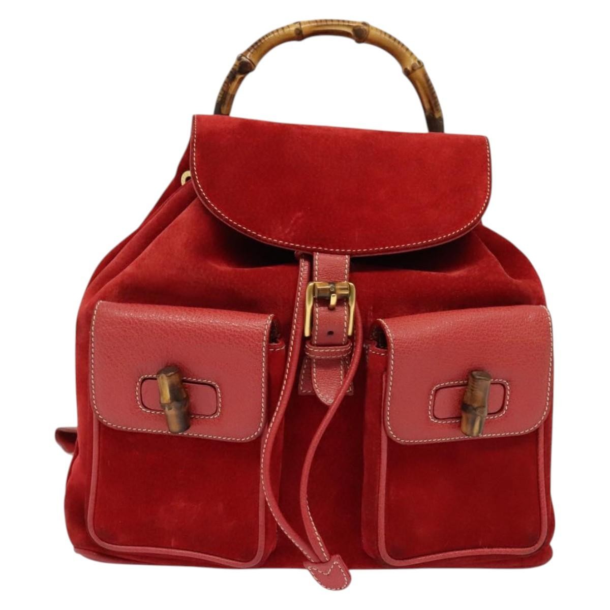 Gucci Bamboo Tassel Backpack Suede, RED, SUEDE, Backpack