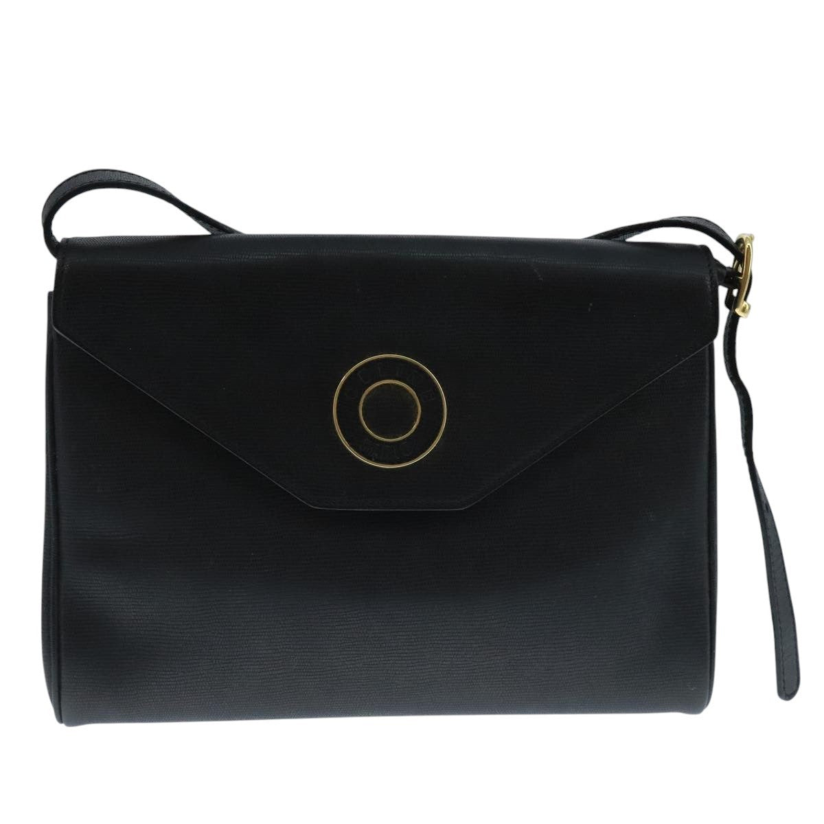 Celine Vintage Circle Logo Crossbody Bag Leather, BLACK, LEATHER, Crossbody bag