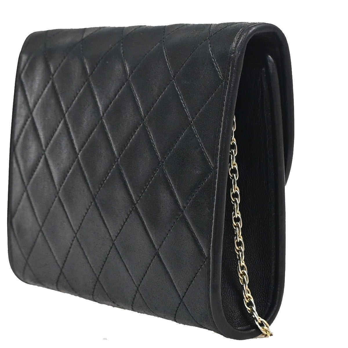 Chanel Vintage Round Flap Bag Quilted Lambskin, BLACK, LEATHER, Shoulder bag