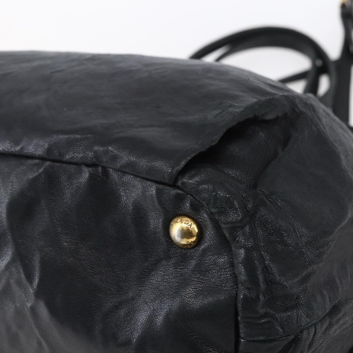 Prada Bow Tie Pleated Tote Leather, BLACK, LEATHER, Handbag