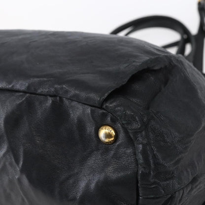 Prada Bow Tie Pleated Tote Leather, BLACK, LEATHER, Handbag