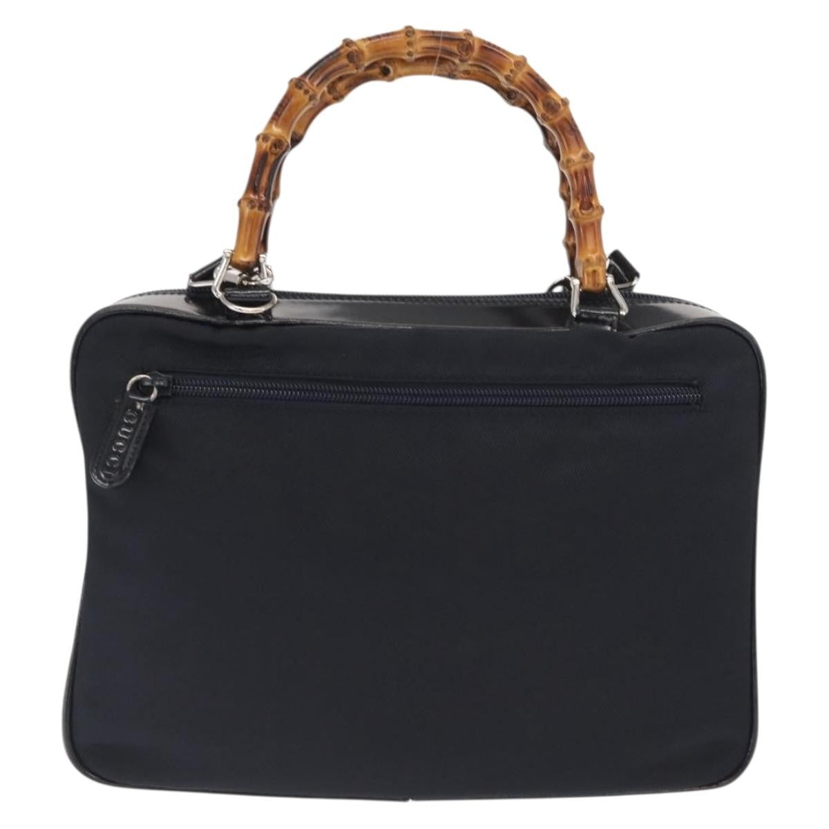 Gucci Vintage Bamboo Handle Bag Nylon, BLACK, NYLON, Handbag