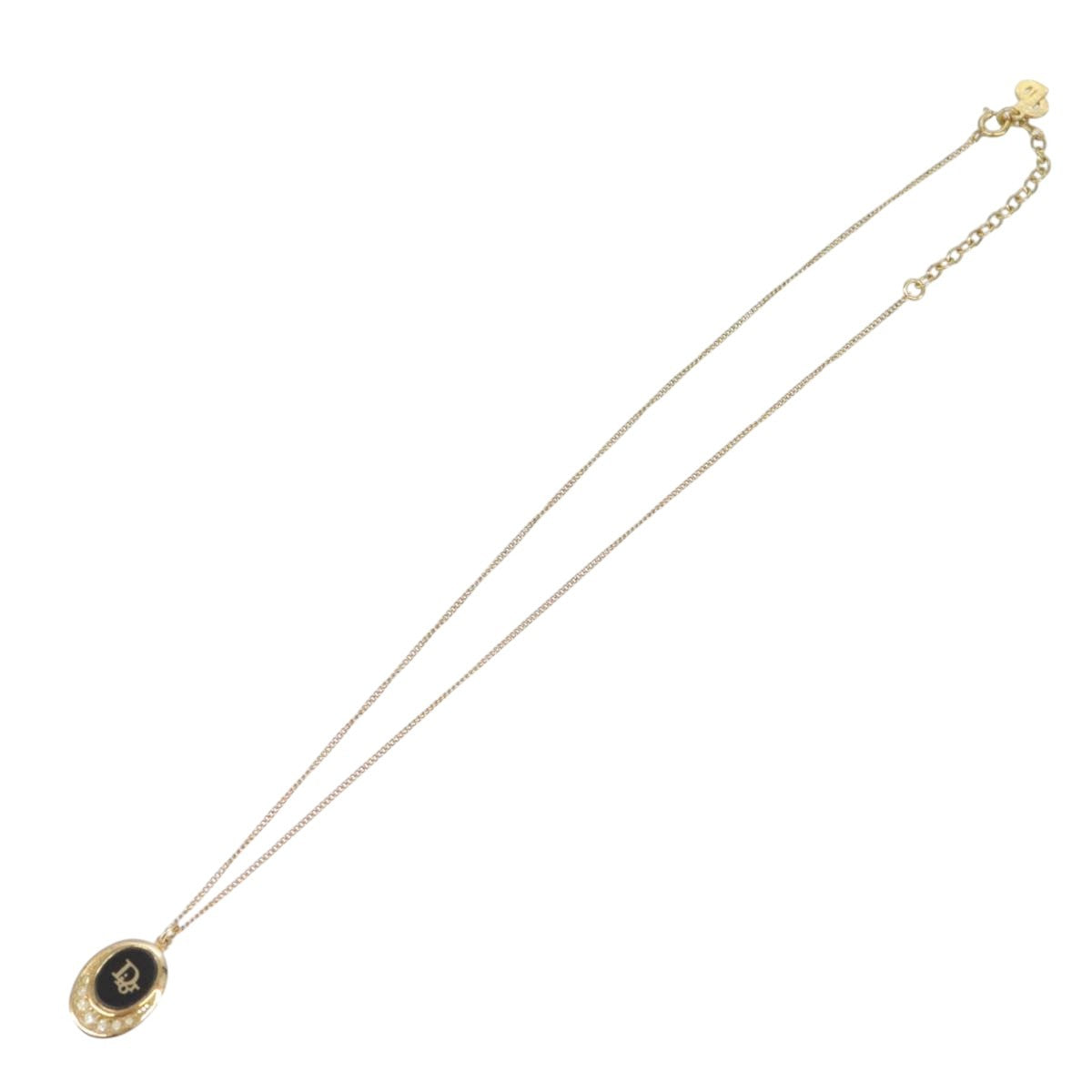 Christian Dior Vintage Logo Round Pendant Necklace Metal and Crystals, GOLD, METAL, Necklace