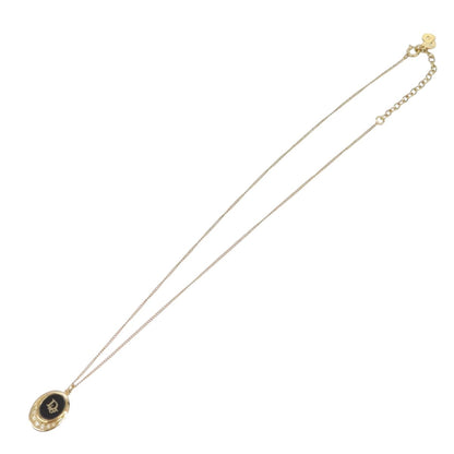 Christian Dior Vintage Logo Round Pendant Necklace Metal and Crystals, GOLD, METAL, Necklace
