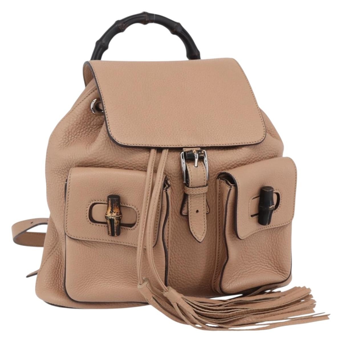 Gucci Vintage Bamboo Backpack Leather, BEIGE, LEATHER, Backpack