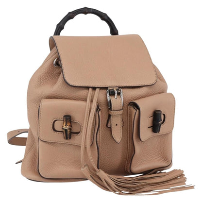 Gucci Vintage Bamboo Backpack Leather, BEIGE, LEATHER, Backpack