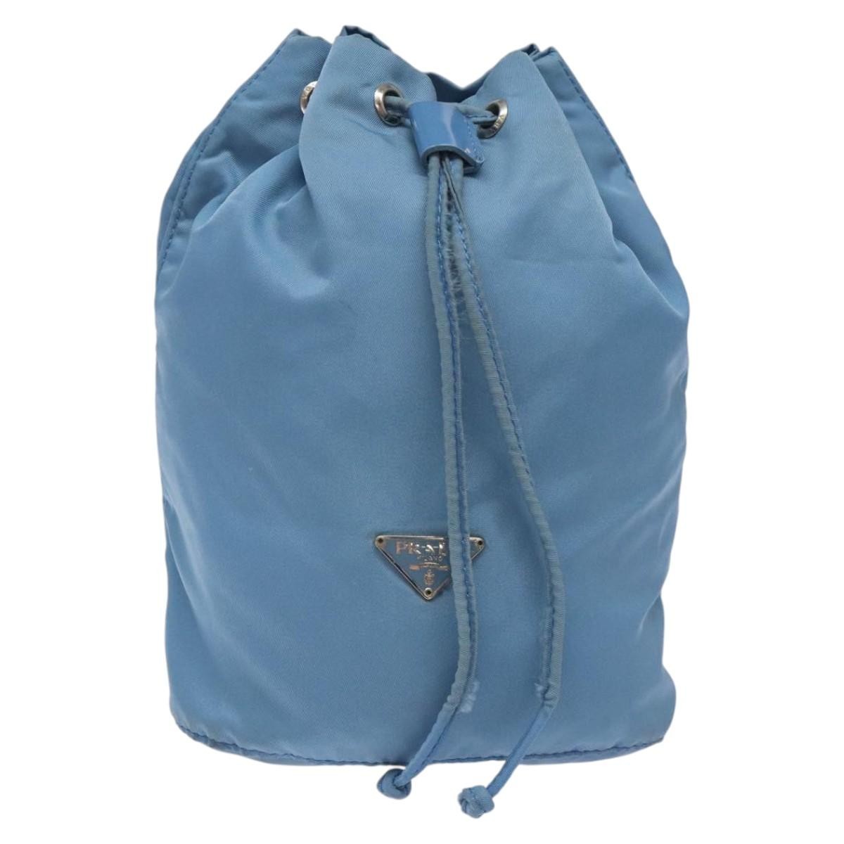 Prada Drawstring Wristlet Bucket Bag Tessuto, BLUE, NYLON, Clutche & pouche