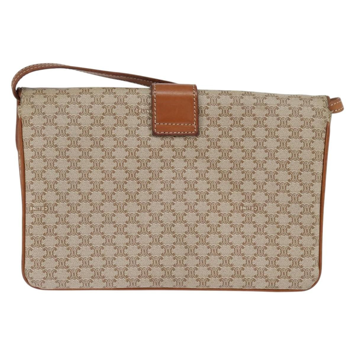 Celine Vintage Macadam Shoulder Bag Canvas and Leather, BEIGE, CANVAS, Shoulder bag