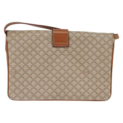 Celine Vintage Macadam Shoulder Bag Canvas and Leather, BEIGE, CANVAS, Shoulder bag