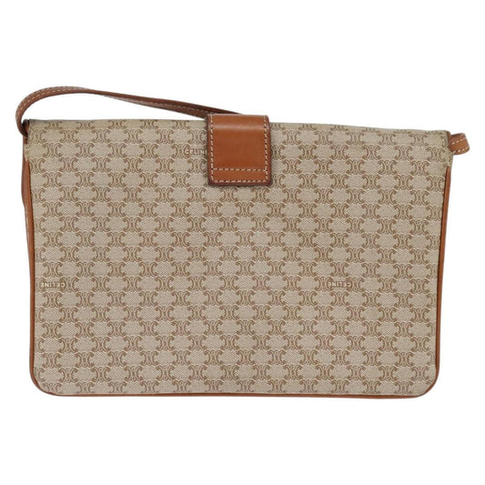 Celine Vintage Macadam Shoulder Bag Canvas and Leather, BEIGE, CANVAS, Shoulder bag