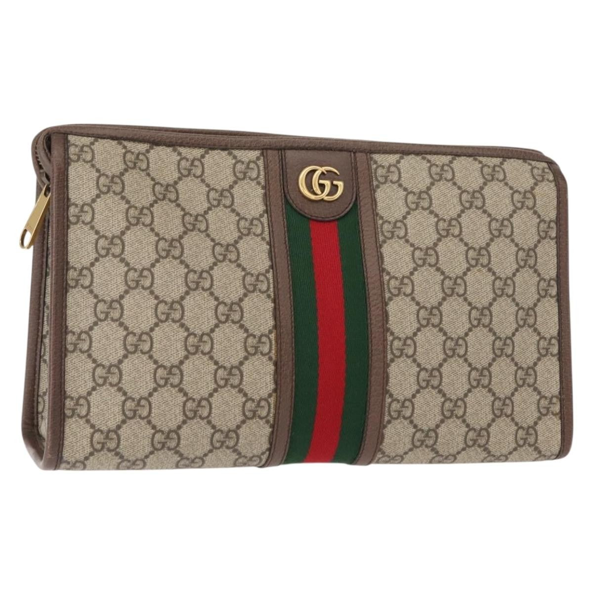 Gucci Ophidia Pouch GG Coated Canvas, BEIGE, CANVAS, Clutche & pouche