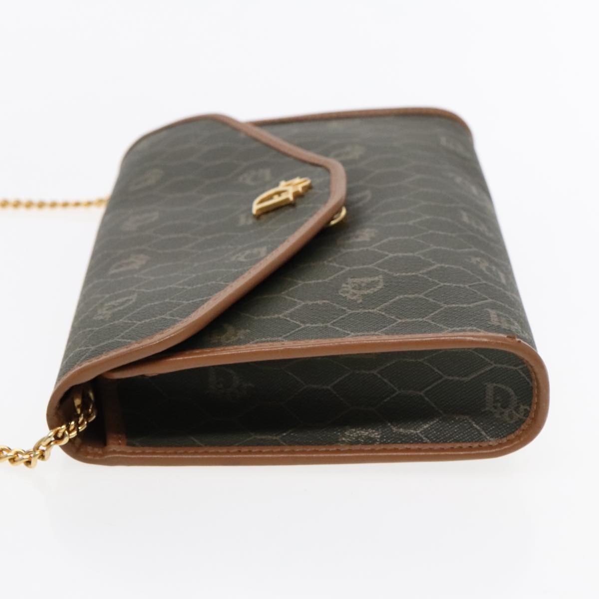 Christian Dior Vintage Honeycomb chain Canvas, KHAKI, CANVAS, Shoulder bag