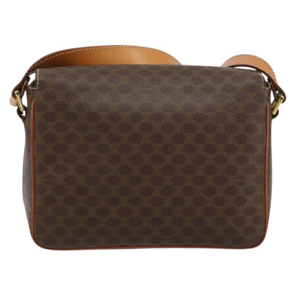Celine Vintage Macadam Circle Logo Shoulder Bag Canvas and Leather, BROWN, CANVAS, Shoulder bag