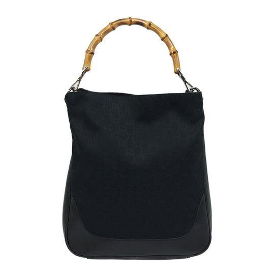 Gucci Bamboo Shoulder Bag GG Canvas, Black, Canvas, Shoulder Bag