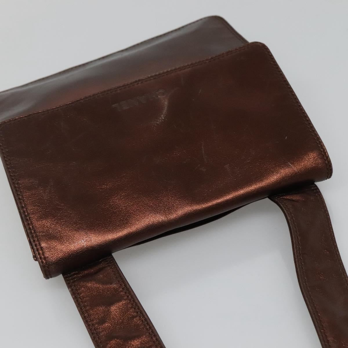 Chanel Vintage Logo Flap Messenger Bag Leather, BROWN, LEATHER, Shoulder bag