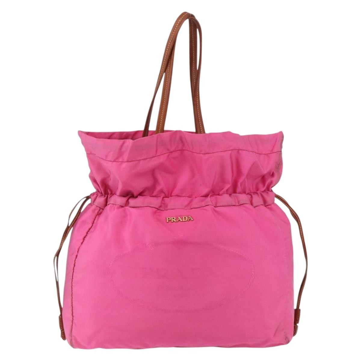Prada Logo Drawstring Tote Tessuto, PINK, NYLON, Tote bag