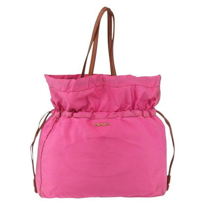 Prada Logo Drawstring Tote Tessuto, PINK, NYLON, Tote bag