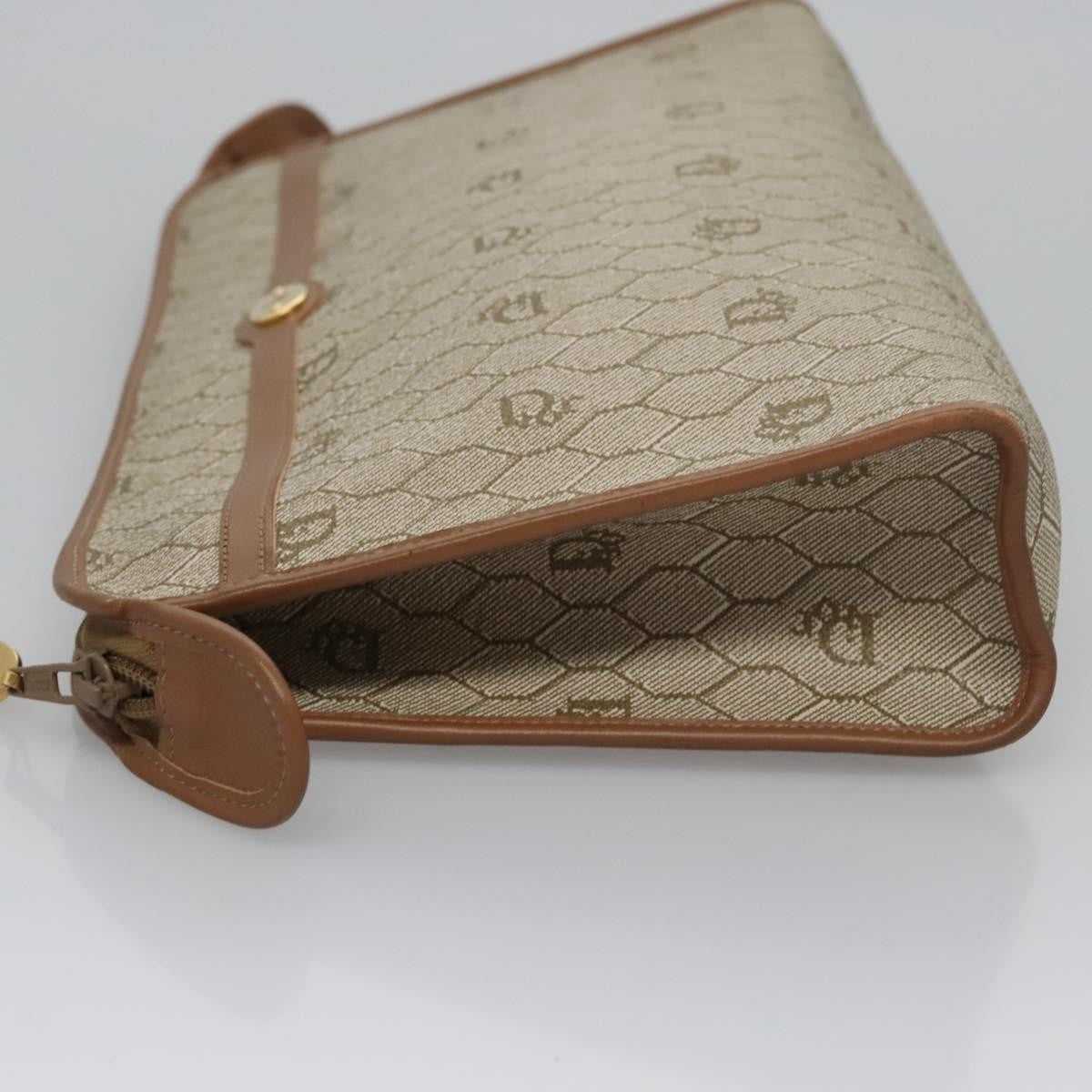 Christian Dior Vintage Honeycomb Zip Pouch Coated Canvas, BEIGE, PVC, Clutche & pouche