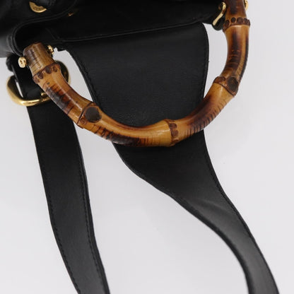 Gucci Vintage Bamboo Sling Backpack Leather, BLACK, LEATHER, Shoulder bag