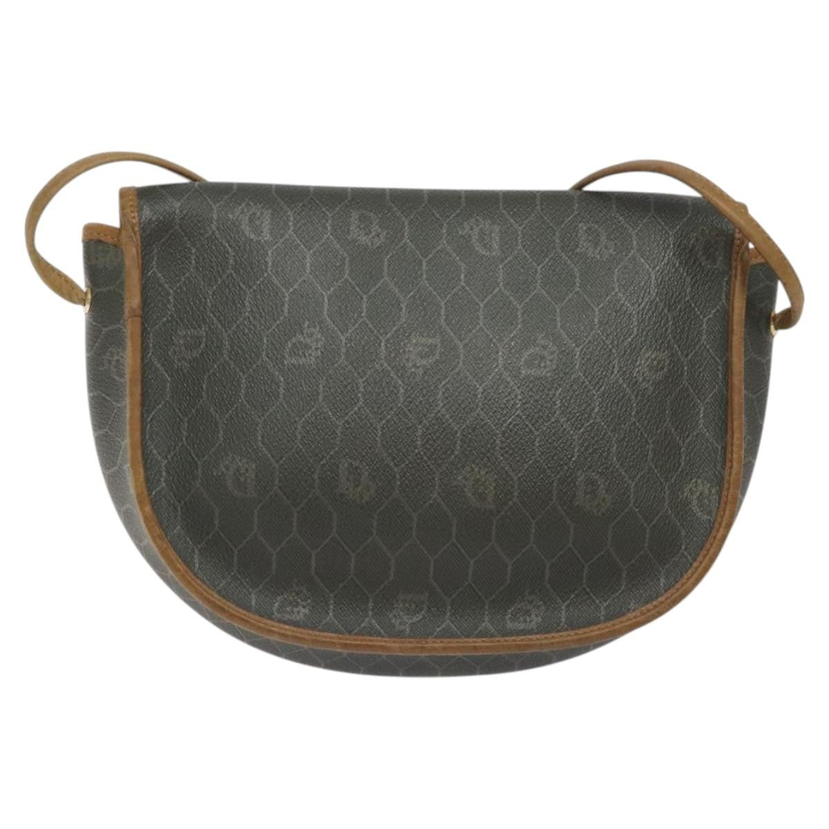 Christian Dior Vintage Honeycomb Flap Crossbody Bag Coated Canvas, GRAY, CANVAS, Crossbody bag