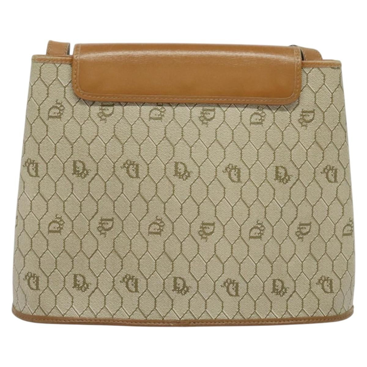 Christian Dior Vintage Honeycomb Shoulder Bag Canvas and Leather, BEIGE, CANVAS, Shoulder bag