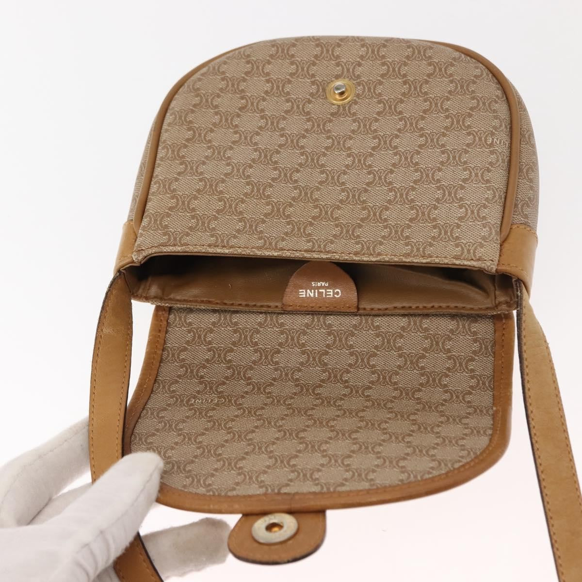 Celine Vintage Macadam Shoulder Bag Canvas and Leather, BEIGE, CANVAS, Shoulder bag