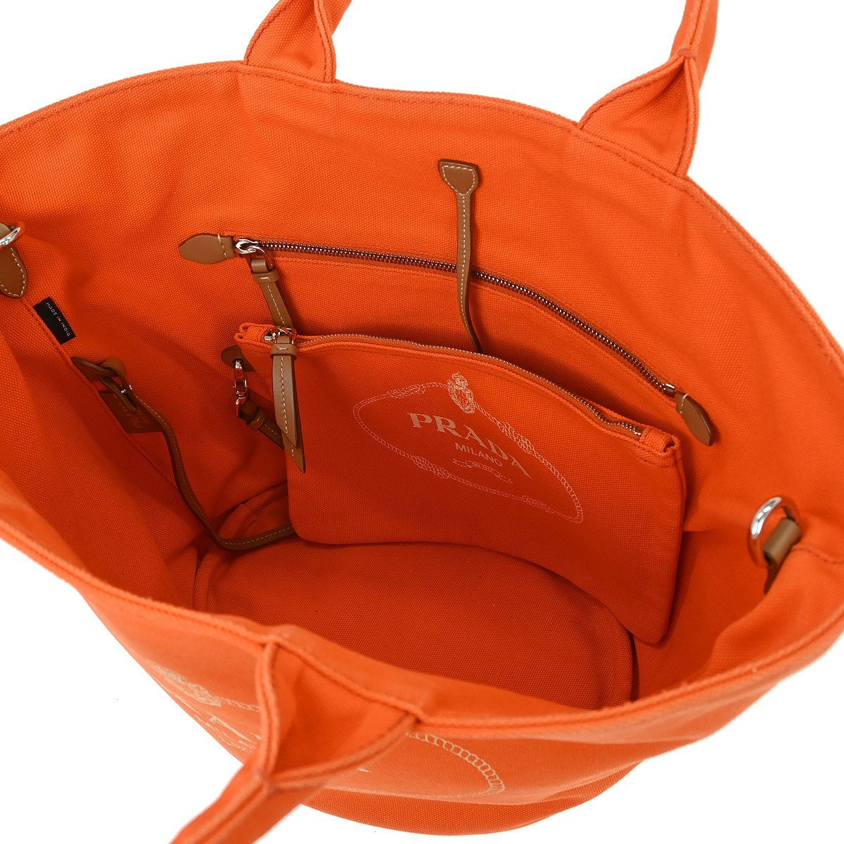Prada Canapa Convertible Shopping Tote Canvas, ORANGE, CANVAS, Tote bag