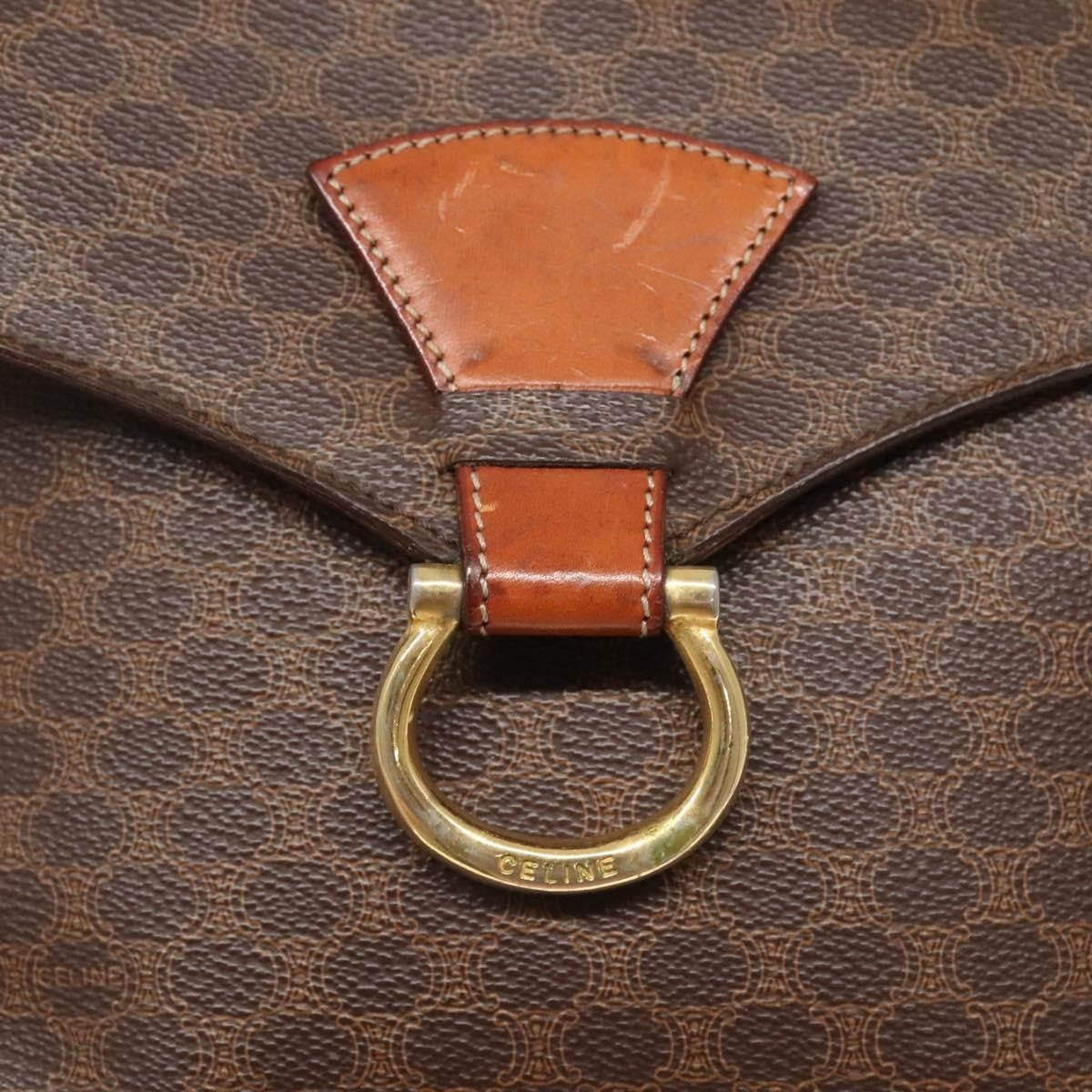 Celine Vintage Macadam Shoulder Bag Canvas and Leather, BROWN, CANVAS, Shoulder bag