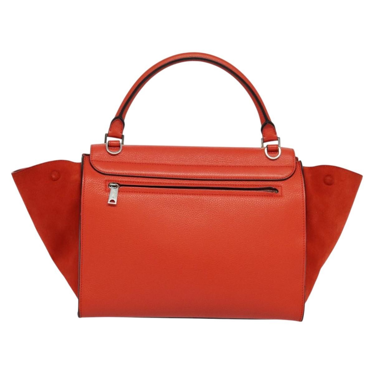 Celine Trapeze Bag Leather with Suede, RED, LEATHER, Handbag