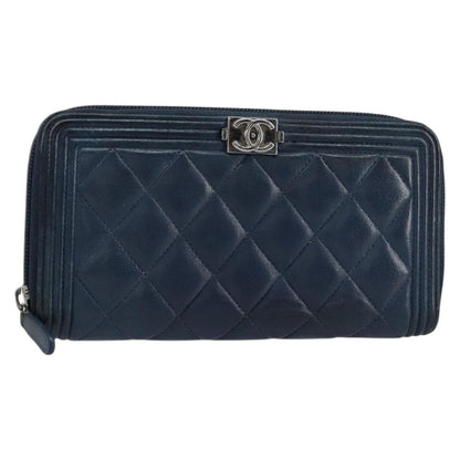 Chanel Boy Yen Wallet Quilted Lambskin, NAVY, LEATHER, Wallets