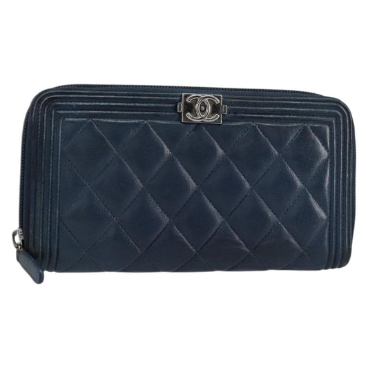Chanel Boy Yen Wallet Quilted Lambskin, NAVY, LEATHER, Wallets