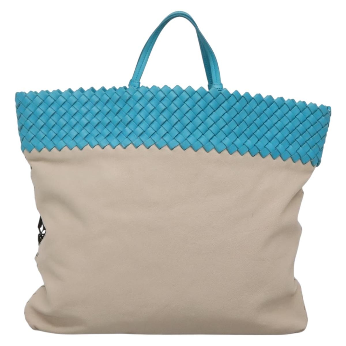 Bottega Veneta Open Tote Canvas with Intrecciomirage Leather, BEIGE, LEATHER, Tote bag