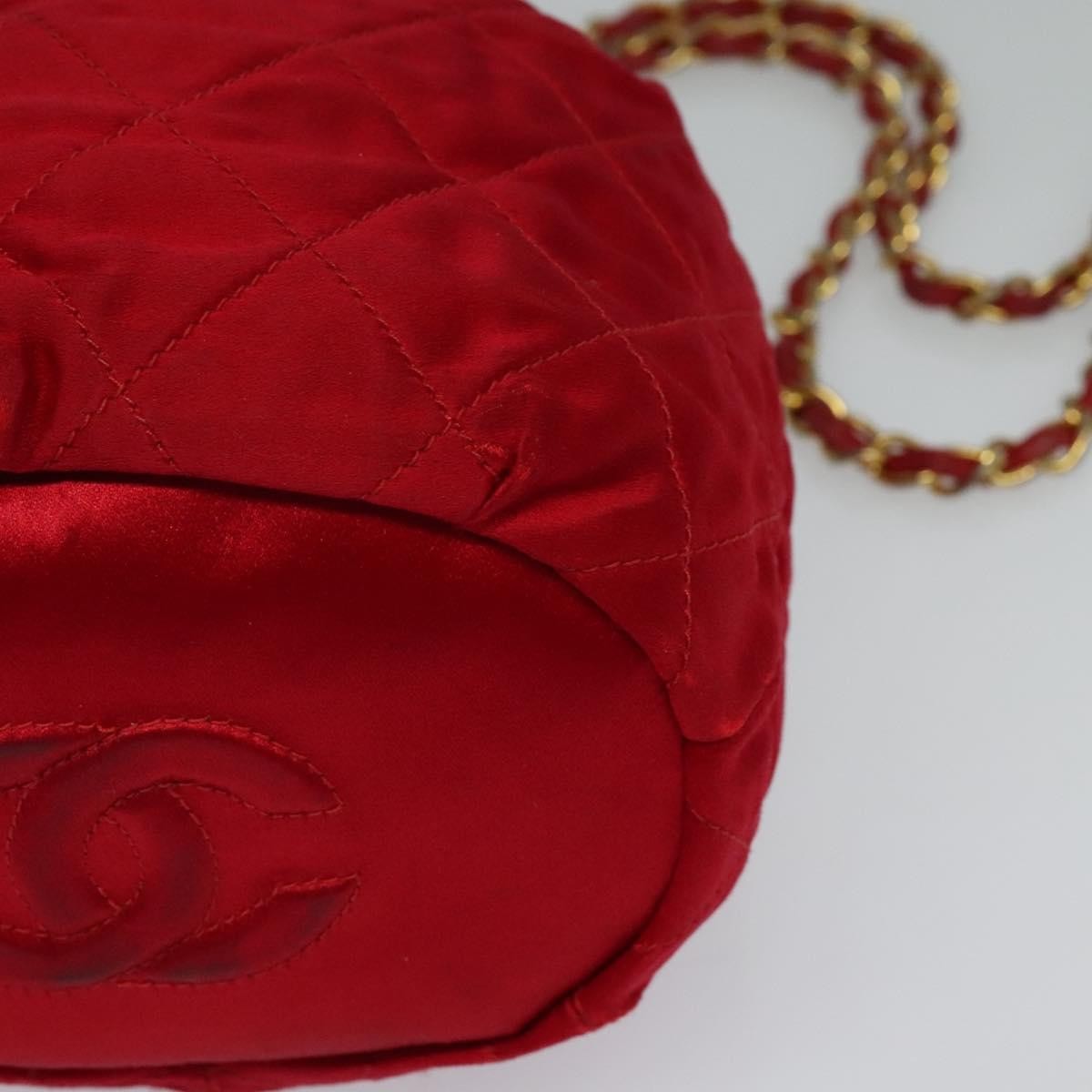 Chanel Vintage Drawstring Bucket Bag Quilted Satin, RED, SATIN, Shoulder bag