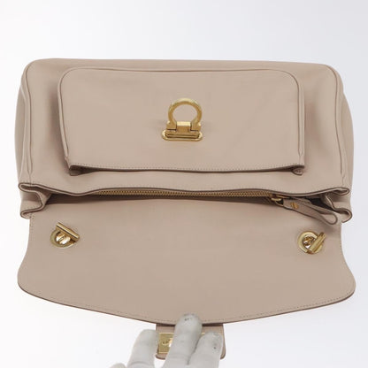 Salvatore Ferragamo Gancini Shoulder Bag Leather, BEIGE, LEATHER, Shoulder bag