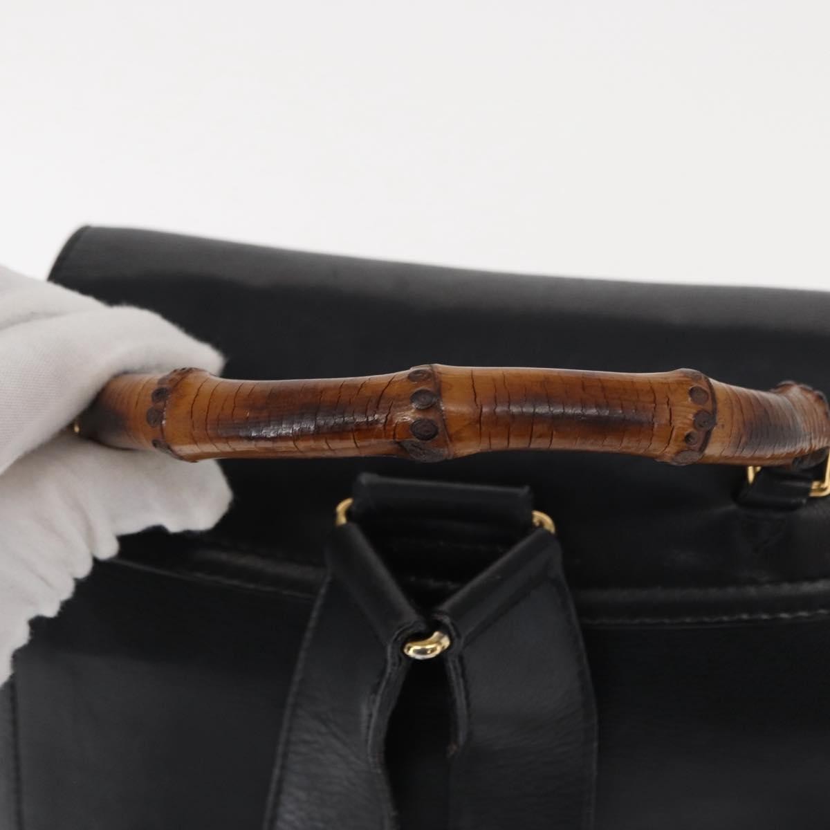 Gucci Vintage Bamboo Backpack Leather, BLACK, LEATHER, Backpack