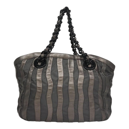 Prada Waves Chain Tote Leather and Tessuto, SILVER, LEATHER, Tote bag