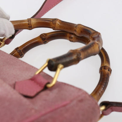 Gucci Vintage Bamboo Handle Bag Suede, PINK, SUEDE, Handbag