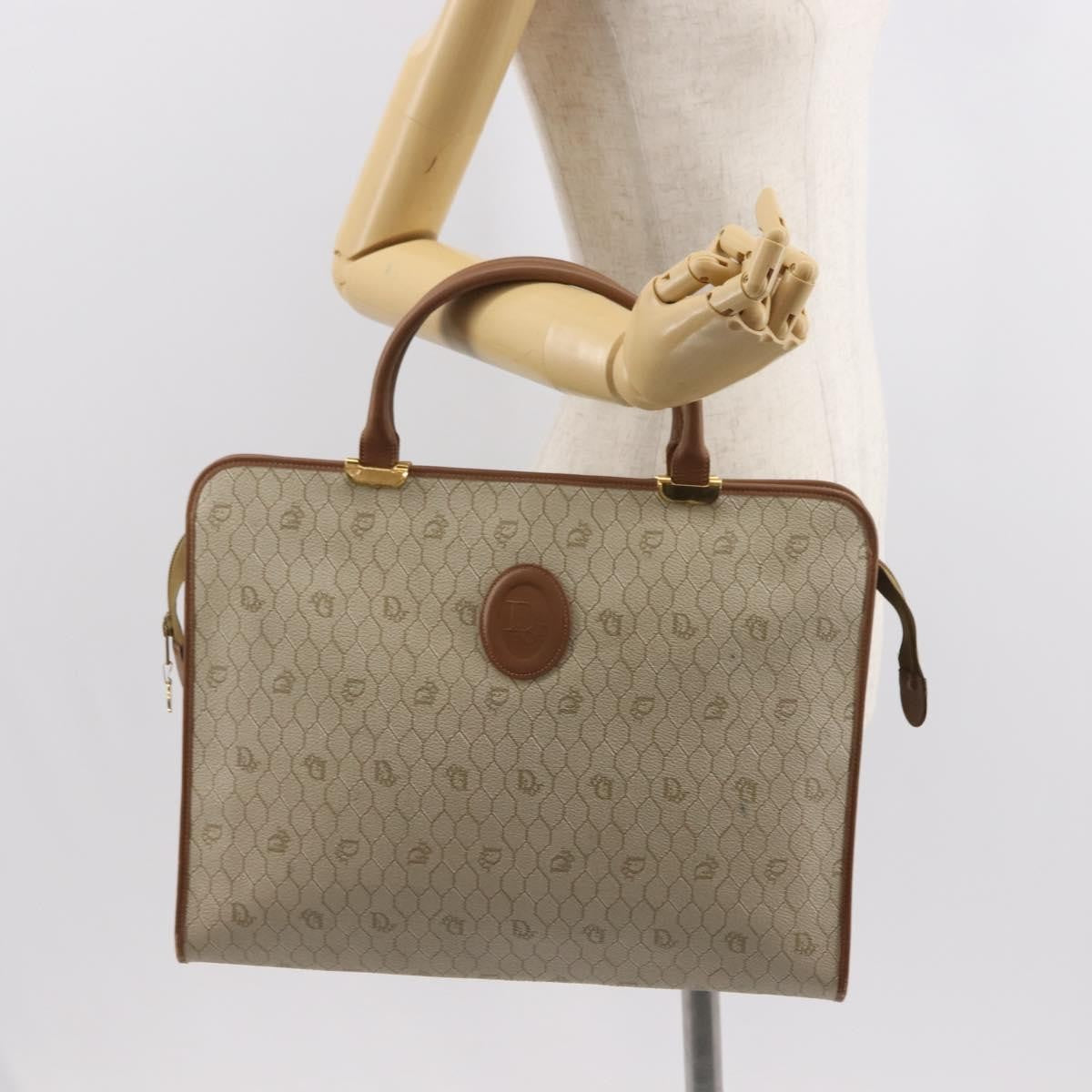 Christian Dior Vintage Honeycomb Handbag Canvas Leather, BEIGE, CANVAS, Handbag