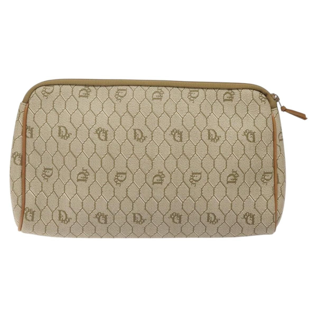 Christian Dior Vintage Honeycomb Zip Pouch Coated Canvas, BEIGE, PVC, Clutche & pouche