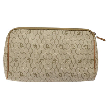 Christian Dior Vintage Honeycomb Zip Pouch Coated Canvas, BEIGE, PVC, Clutche & pouche
