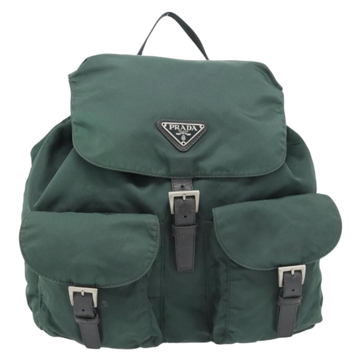 Prada Double Front Pocket Backpack Tessuto, Green, Nylon, Backpack
