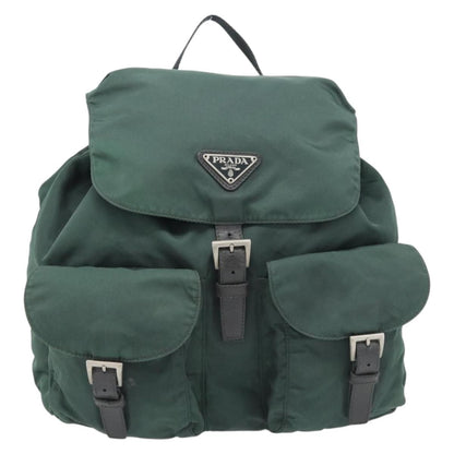 Prada Double Front Pocket Backpack Tessuto, Green, Nylon, Backpack
