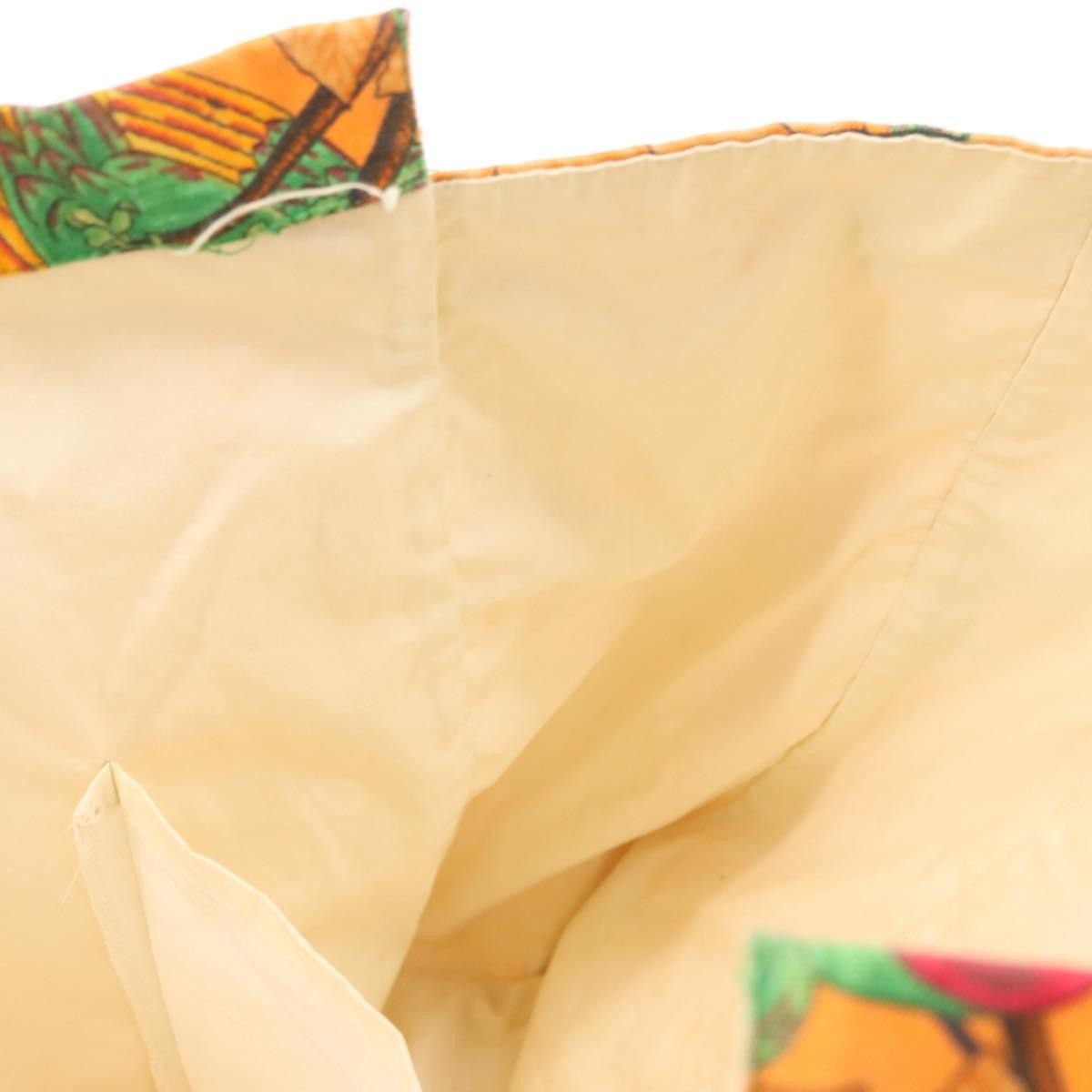 Hermes Beach Tote Printed Toile, ORANGE, CANVAS, Tote bag