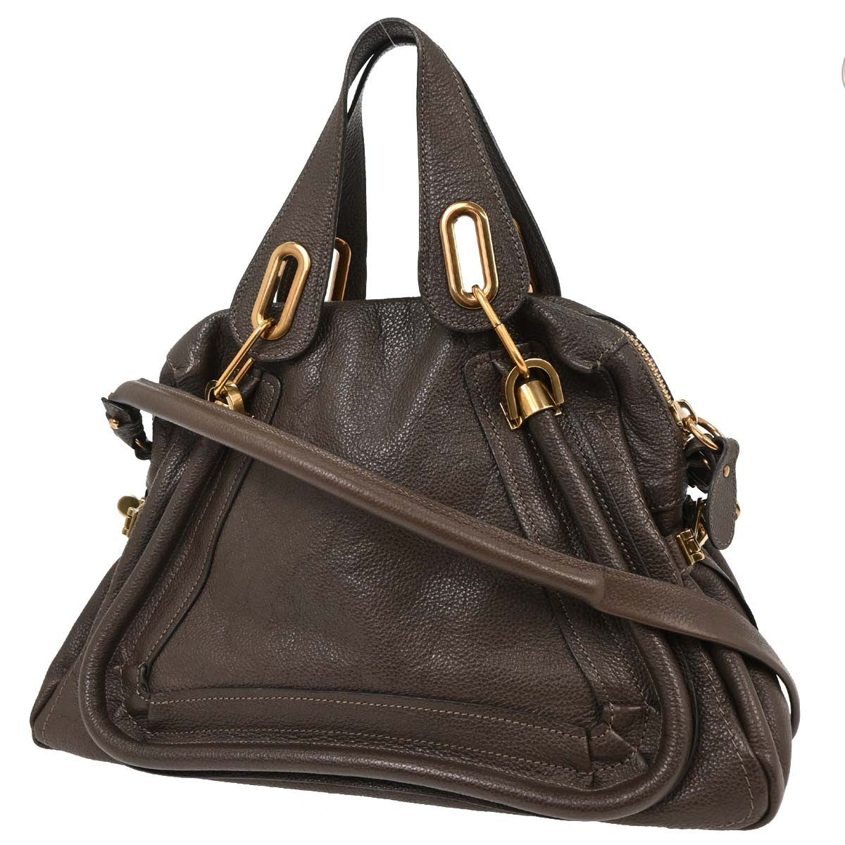 Chloe Paraty Top Handle Bag Leather, BROWN, LEATHER, Handbag