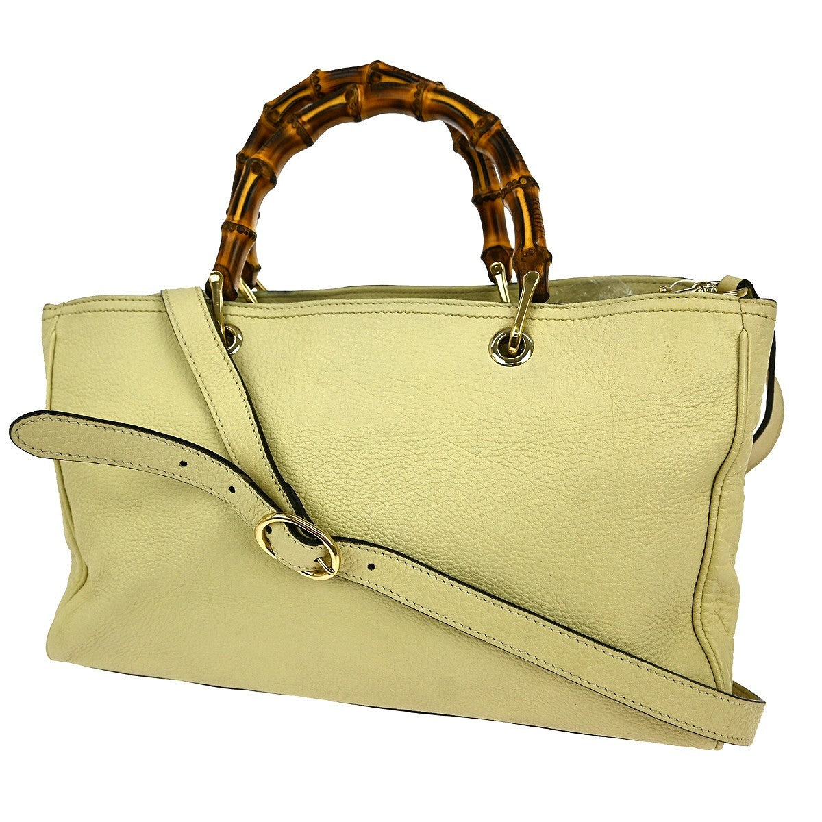 Gucci Bamboo Shopper Tote Leather, ECRU, LEATHER, Tote bag