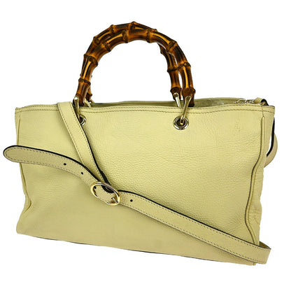 Gucci Bamboo Shopper Tote Leather, ECRU, LEATHER, Tote bag