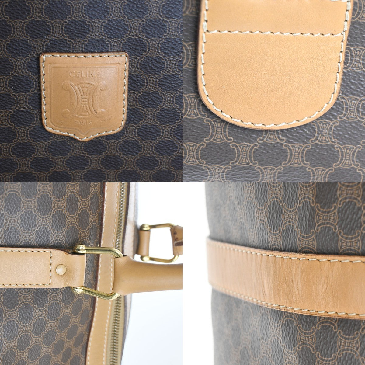 Celine Vintage Duffle Bag Macadam Coated Canvas, BROWN, PVC, Travel bag