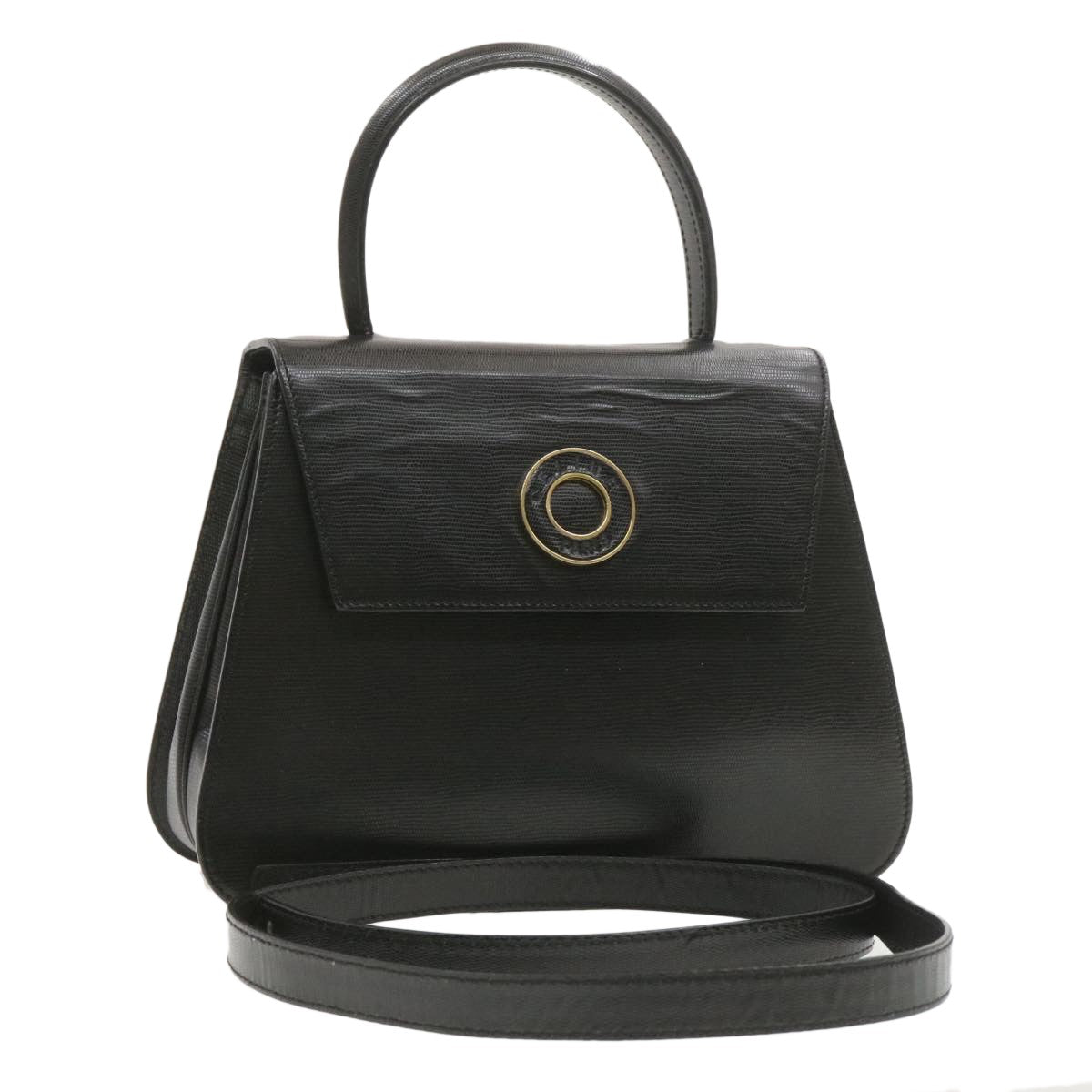 Celine Circle Logo Handbag Leather, BLACK, LEATHER, Handbag
